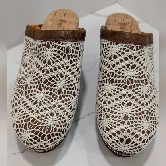 KORKS Women's Nora Clog Tan Crochet Overlay Slip On Wooden Platform Shoes 8 Boho - Picture 14 of 15
